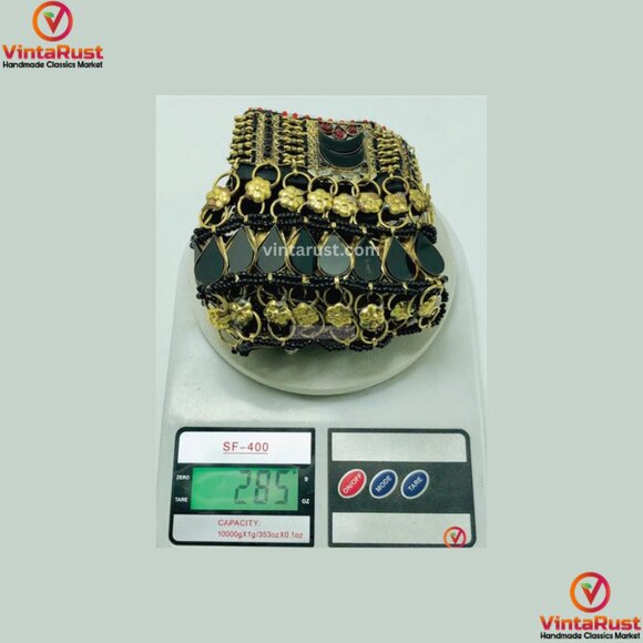 Black Kuchi Choker Afghan Necklace, Tribal Handmade Bib Style Necklace - Picture 8 of 10